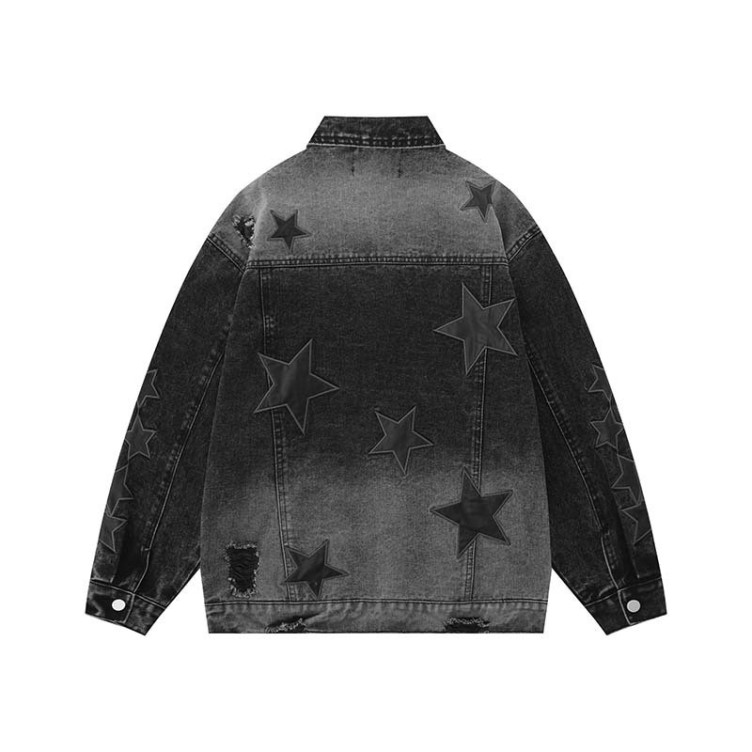 Hip Hop Vintage Loose Relaxed Polo Neck Denim Jacket