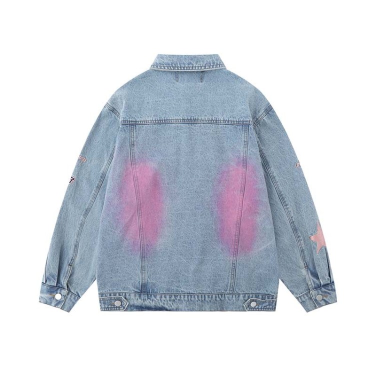 Embroidered loose fitting casual trend denim jacket