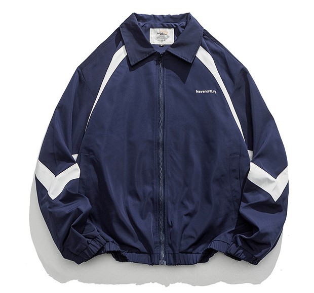 Contrast stitching embroidery casual loose fitting jacket