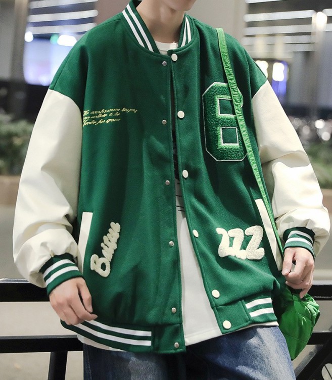 Embroidered standing neck bomber fashion trend jacket