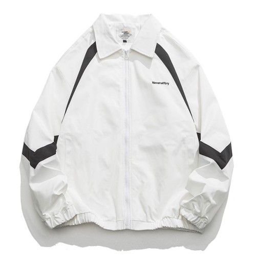 Contrast stitching embroidery casual loose fitting jacket
