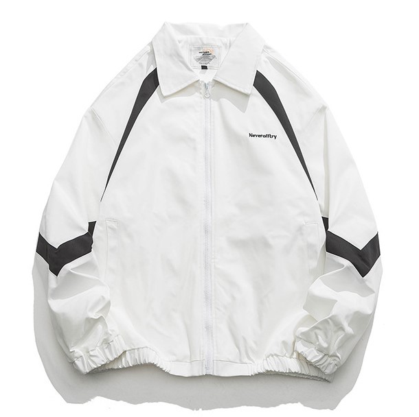 Contrast stitching embroidery casual loose fitting jacket