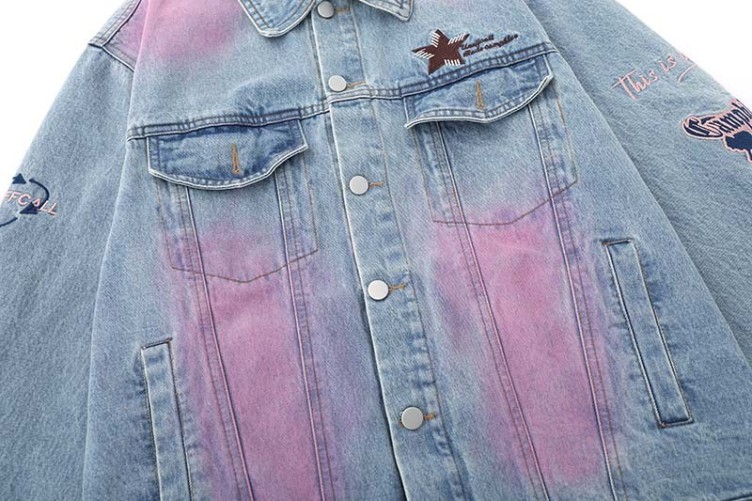 Embroidered loose fitting casual trend denim jacket