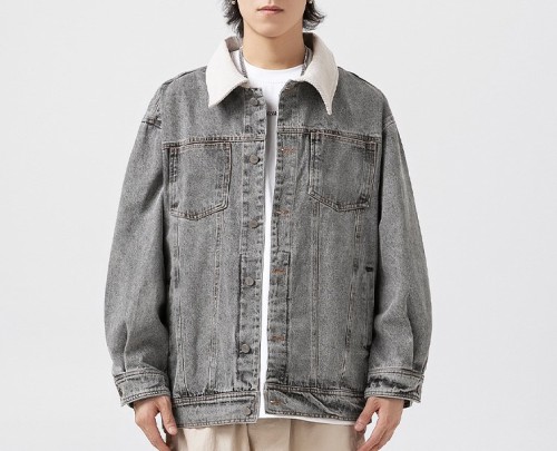 Spliced neckline casual trendy denim jacket