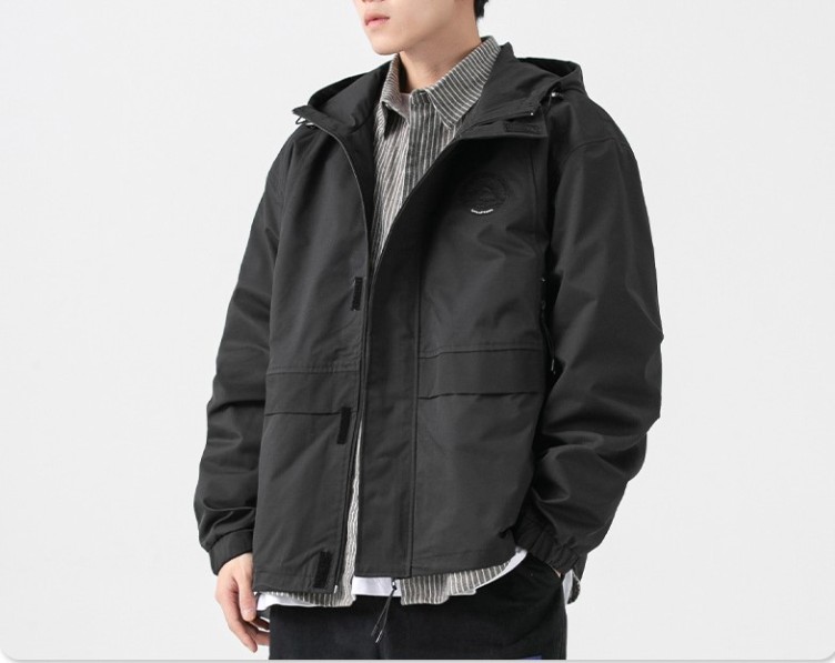 Solid casual embroidered hooded jacket