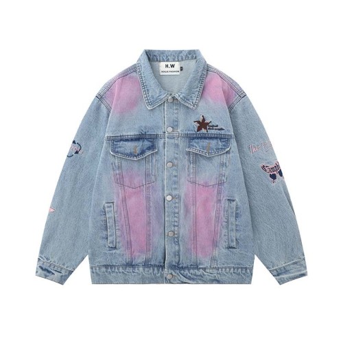 Embroidered loose fitting casual trend denim jacket