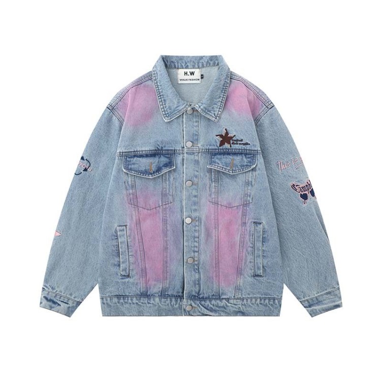 Embroidered loose fitting casual trend denim jacket