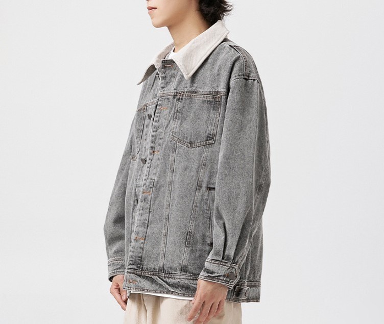 Spliced neckline casual trendy denim jacket
