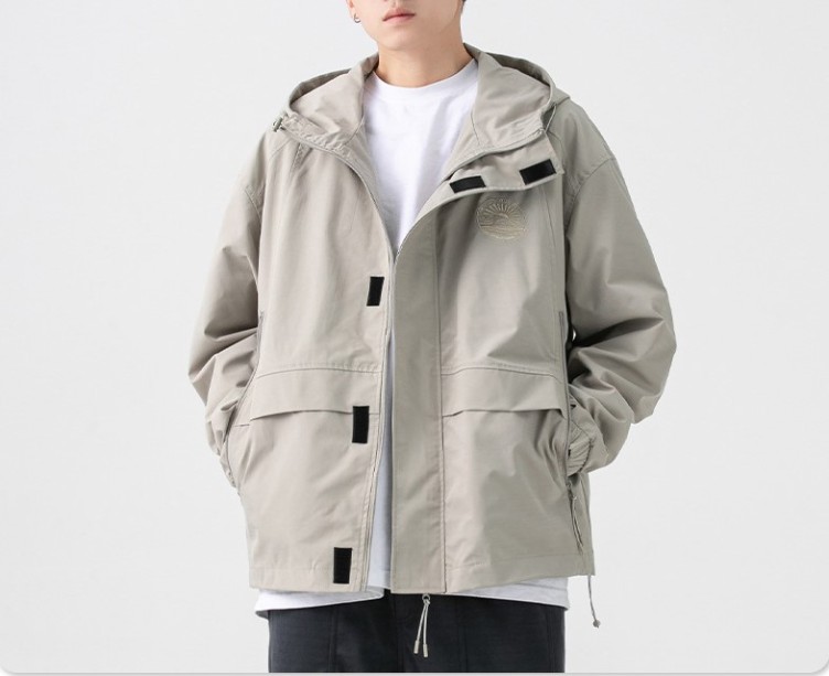 Solid casual embroidered hooded jacket