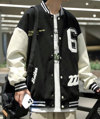 Embroidered standing neck bomber fashion trend jacket