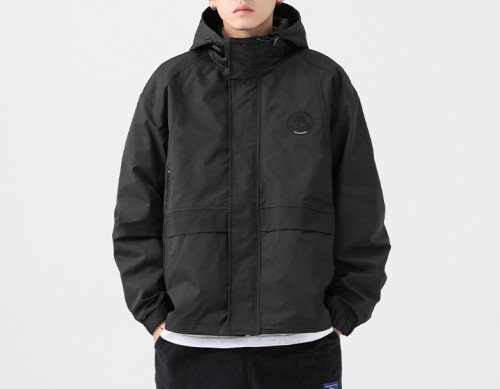 Solid casual embroidered hooded jacket