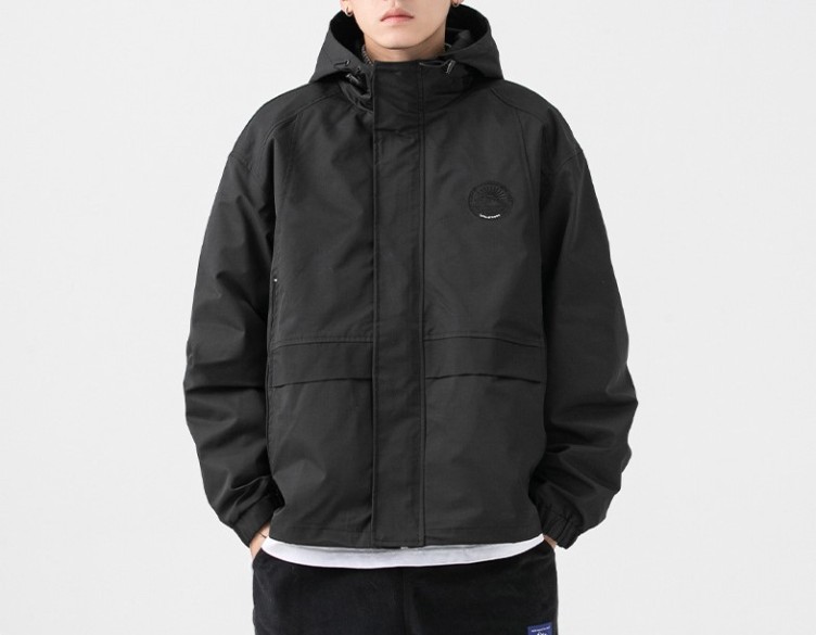 Solid casual embroidered hooded jacket
