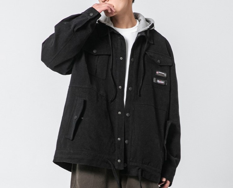 Detachable hat color matching trendy jacket