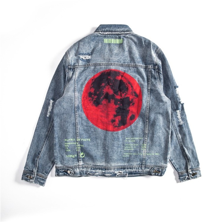 Pattern printed trendy hip-hop denim jacket