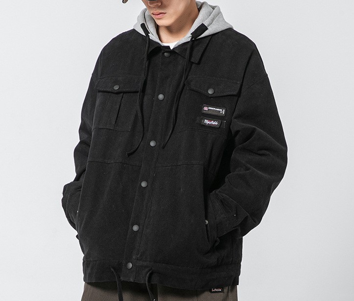 Detachable hat color matching trendy jacket