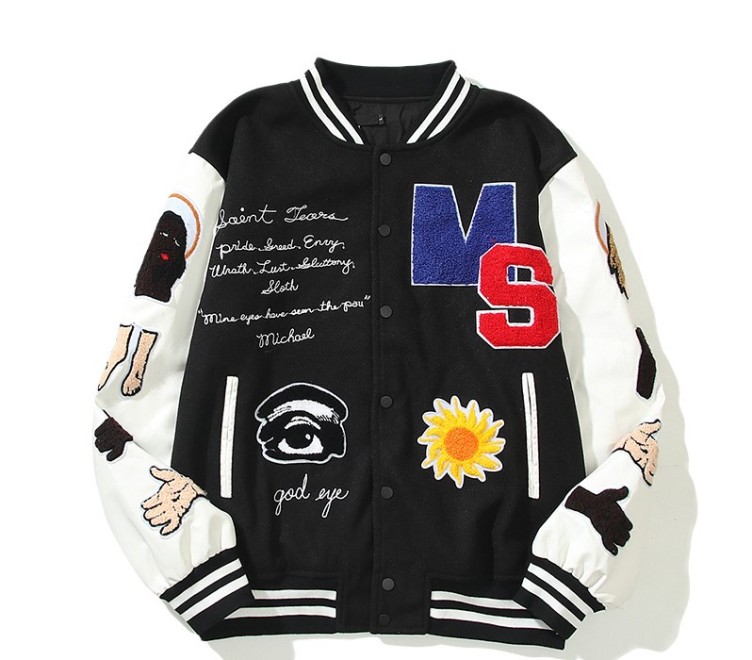 Embroidered woolen patchwork trendy jacket