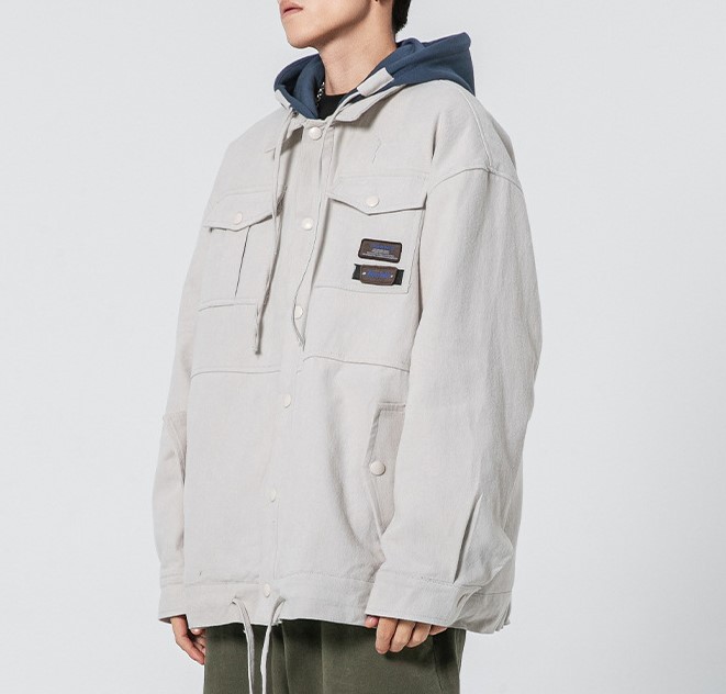Detachable hat color matching trendy jacket