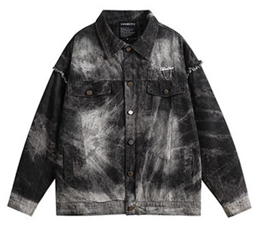 Gradient raw edge washed trendy denim jacket