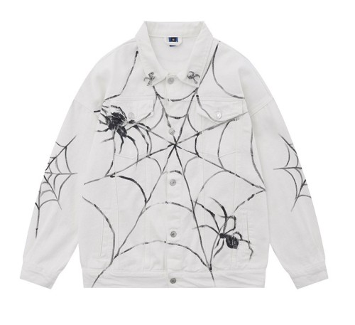 Hand drawn spider denim trend single breasted jacket