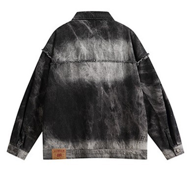 Gradient raw edge washed trendy denim jacket
