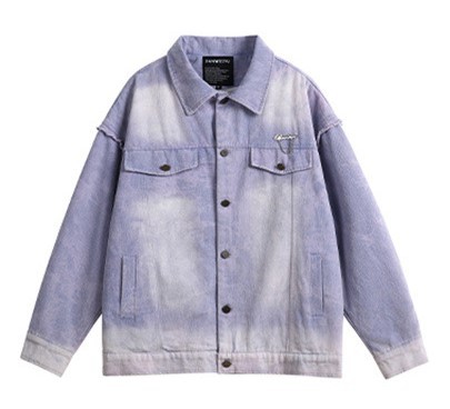Gradient raw edge washed trendy denim jacket