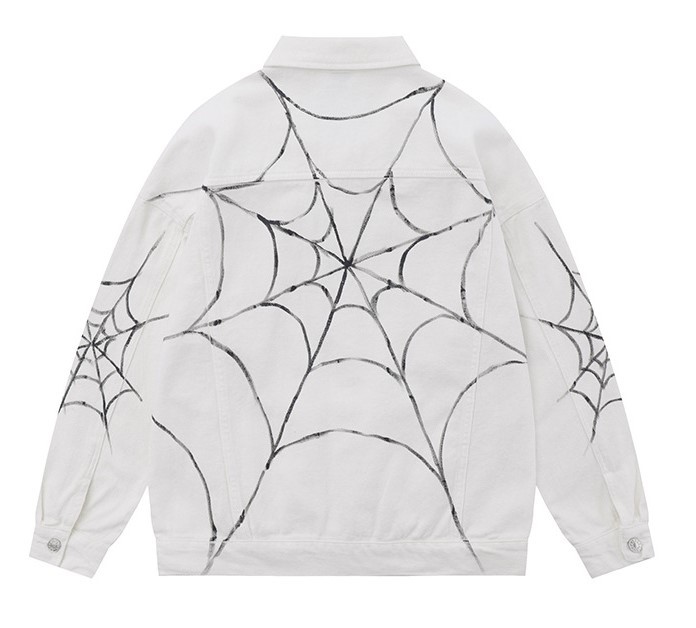 Hand drawn spider denim trend single breasted jacket
