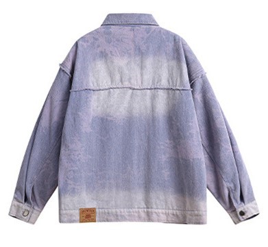 Gradient raw edge washed trendy denim jacket