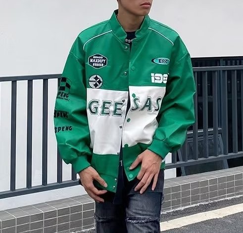 Letter stand neck loose trendy jacket
