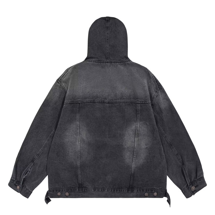 American style washed retro fashion trend denim jacket hoodie