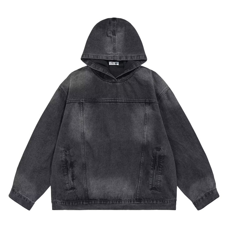 American style washed retro fashion trend denim jacket hoodie
