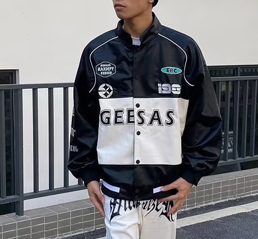 Letter stand neck loose trendy jacket