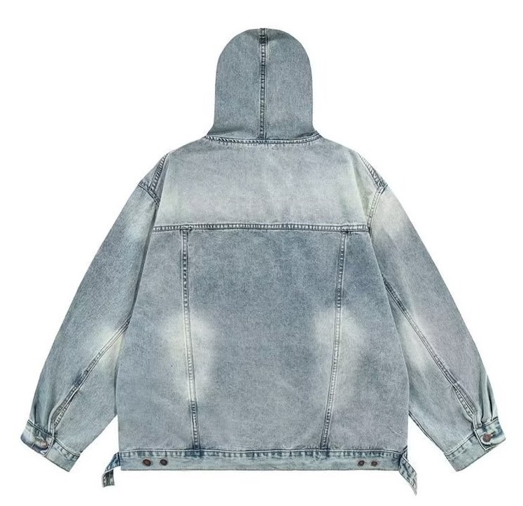 American style washed retro fashion trend denim jacket hoodie