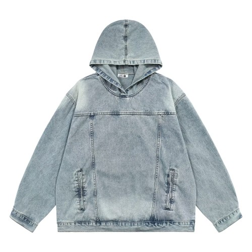 American style washed retro fashion trend denim jacket hoodie