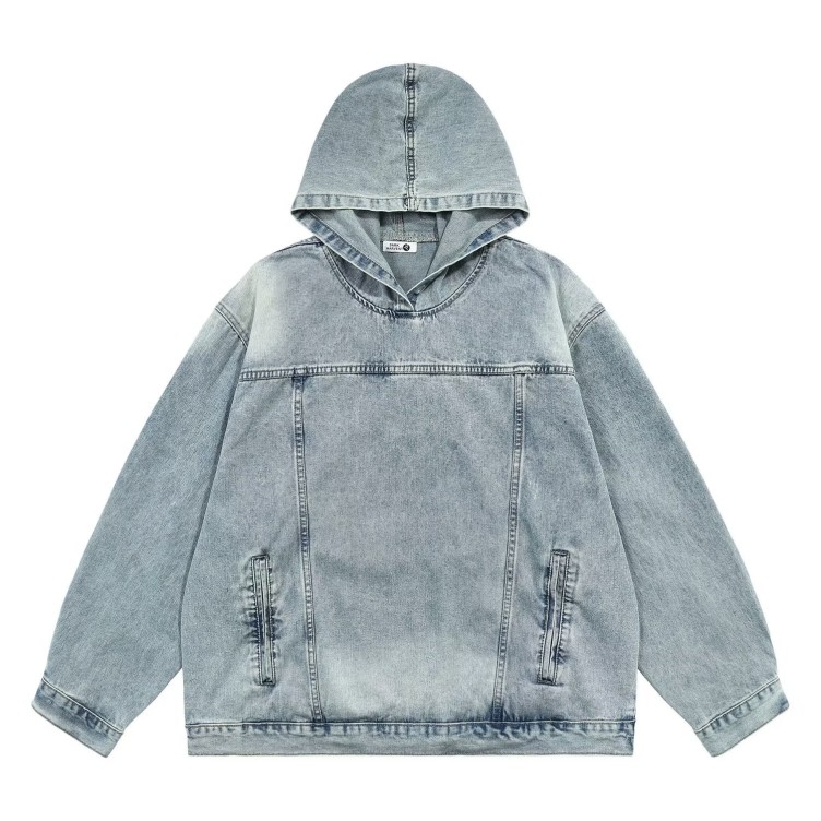 American style washed retro fashion trend denim jacket hoodie