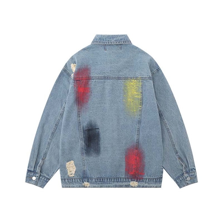 Spray painted hole loose trendy denim jacket