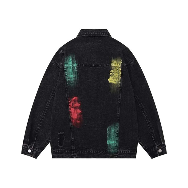 Spray painted hole loose trendy denim jacket