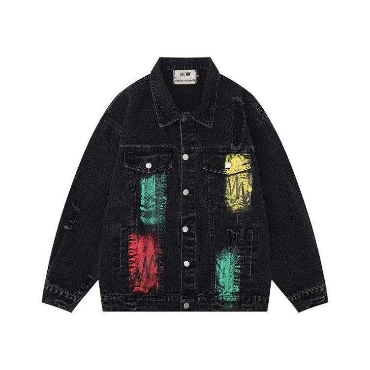 Spray painted hole loose trendy denim jacket