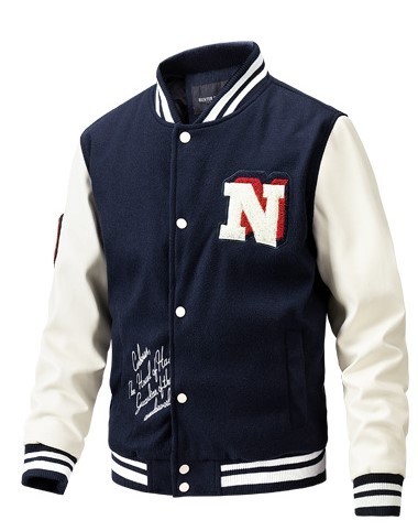 Embroidered contrasting color baseball jacket, trendy and trendy jacket