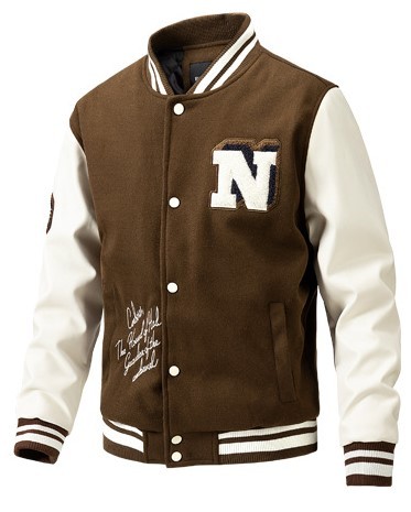 Embroidered contrasting color baseball jacket, trendy and trendy jacket
