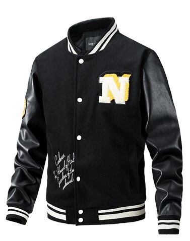 Embroidered contrasting color baseball jacket, trendy and trendy jacket