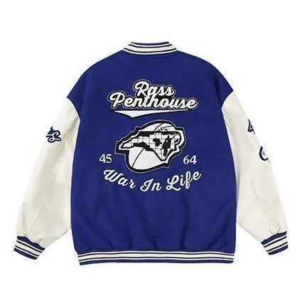 Embroidered Baseball Jersey Loose Panel Leather Sleeves Trendy Jacket