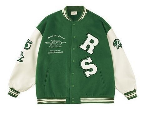 Embroidered Baseball Jersey Loose Panel Leather Sleeves Trendy Jacket