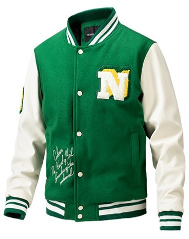 Embroidered contrasting color baseball jacket, trendy and trendy jacket