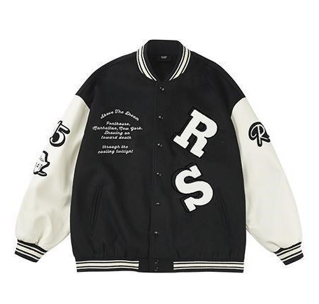 Embroidered Baseball Jersey Loose Panel Leather Sleeves Trendy Jacket