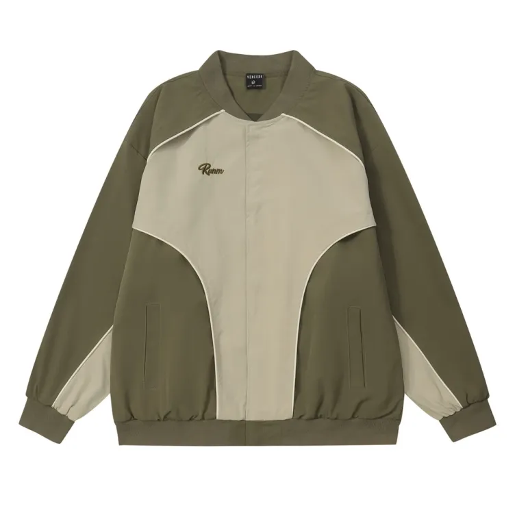 Color blocking and patchwork trendy outdoor sports loose casual baseball jacket