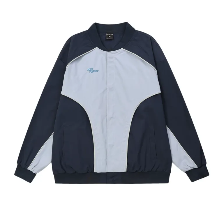 Color blocking and patchwork trendy outdoor sports loose casual baseball jacket
