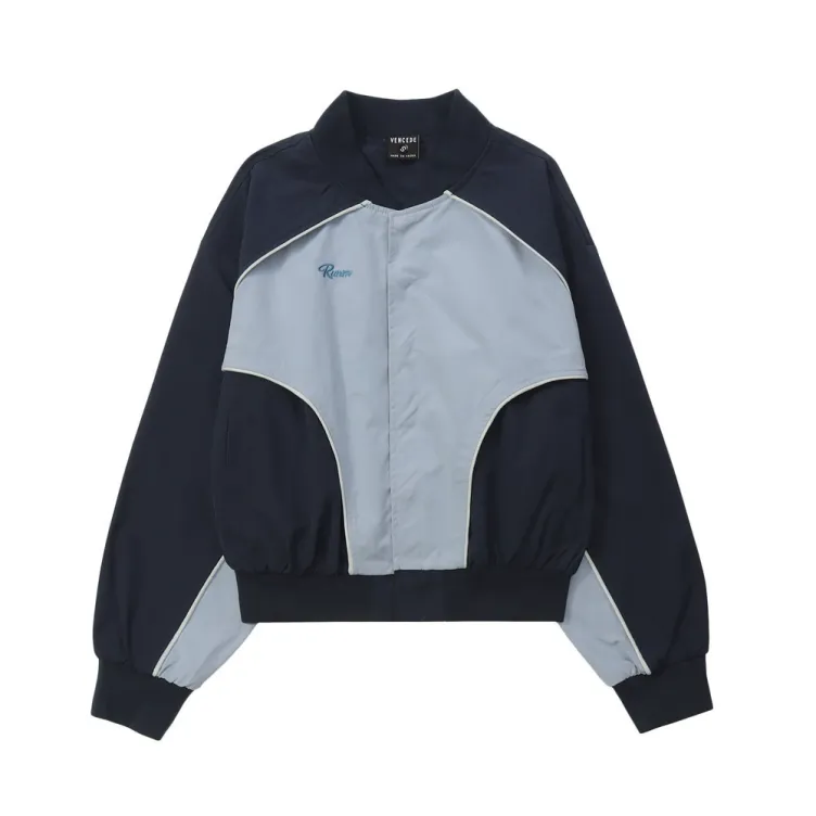 Color blocking and patchwork trendy outdoor sports loose casual baseball jacket