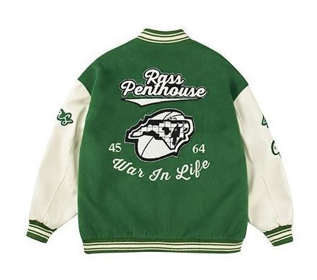 Embroidered Baseball Jersey Loose Panel Leather Sleeves Trendy Jacket