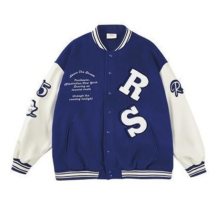 Embroidered Baseball Jersey Loose Panel Leather Sleeves Trendy Jacket
