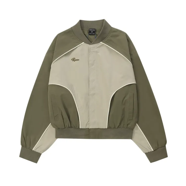 Color blocking and patchwork trendy outdoor sports loose casual baseball jacket
